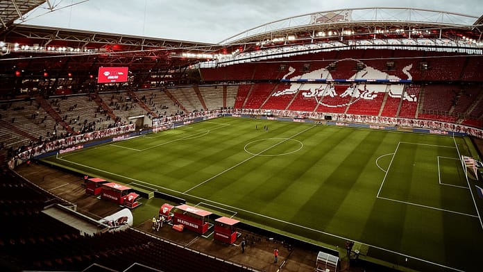 RB Leipzig’s Red Bull Arena showcasing the scale and branding of Red Bull’s multi-club football network.